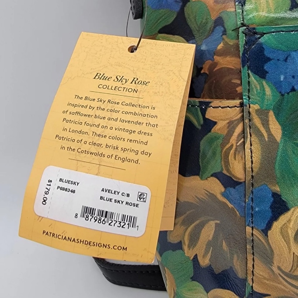 Patricia Nash Aveley Blue Sky Rose floral print purse leather crossbody bag
